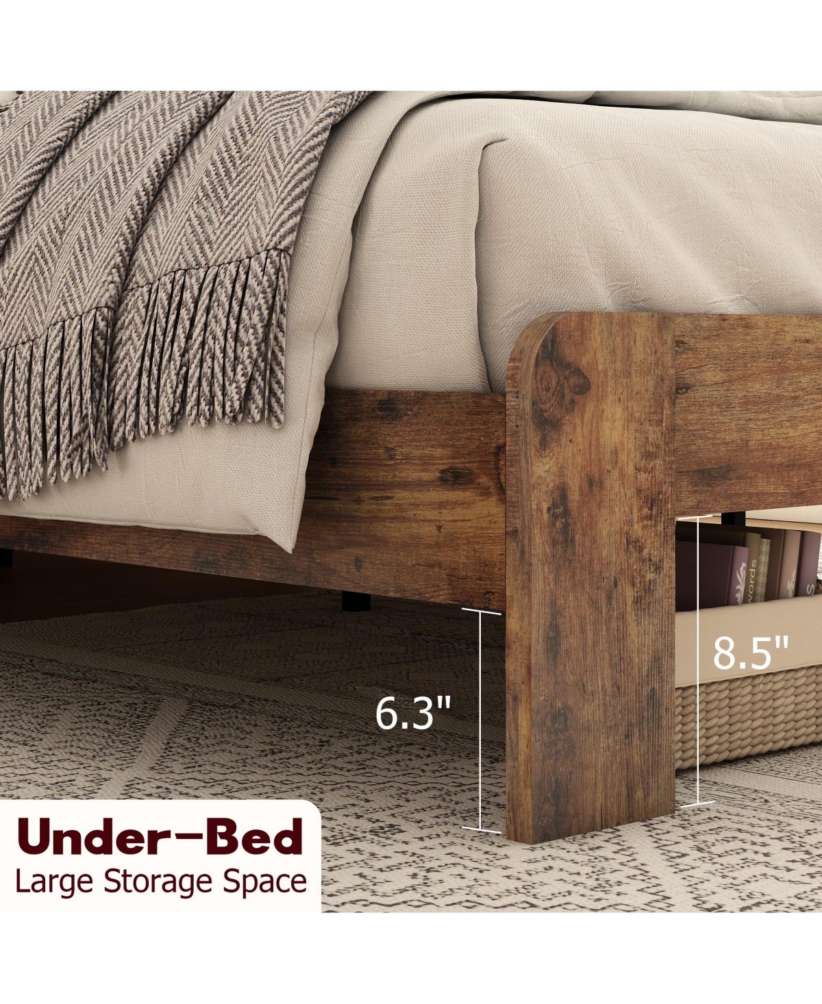 flynama Wood Platform Bed Dark Led Storage Headboard 2 Usb Charging Noise Free