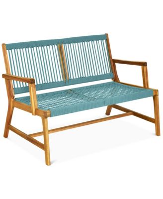 Wooden Rope Bench Loveseat Patio Garden Outdoor w/ Backrest and Armrest