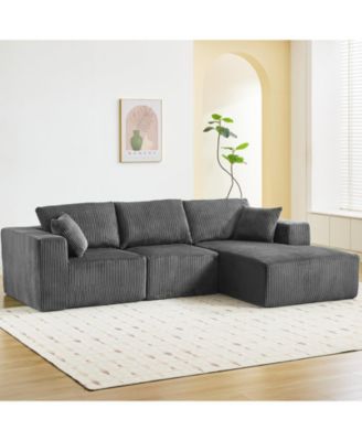  L-Shaped Modular Sectional Sofa, 3-Piece Corduroy Cloud Couch with Right Facing Chaise & Armrests, No Assembly