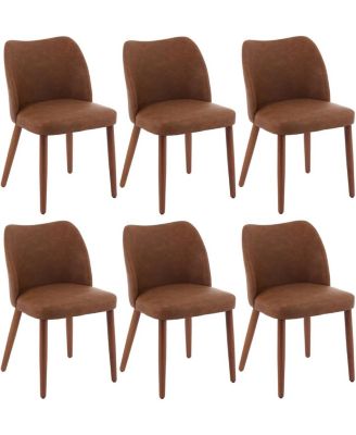 Dining Chair Set of 6,Linen Upholstered Dining Chair with Solid Wood Legs,Wing Backrest,Wooden Kitchen Chair,Kitchen Chairs with Thick Cushions
