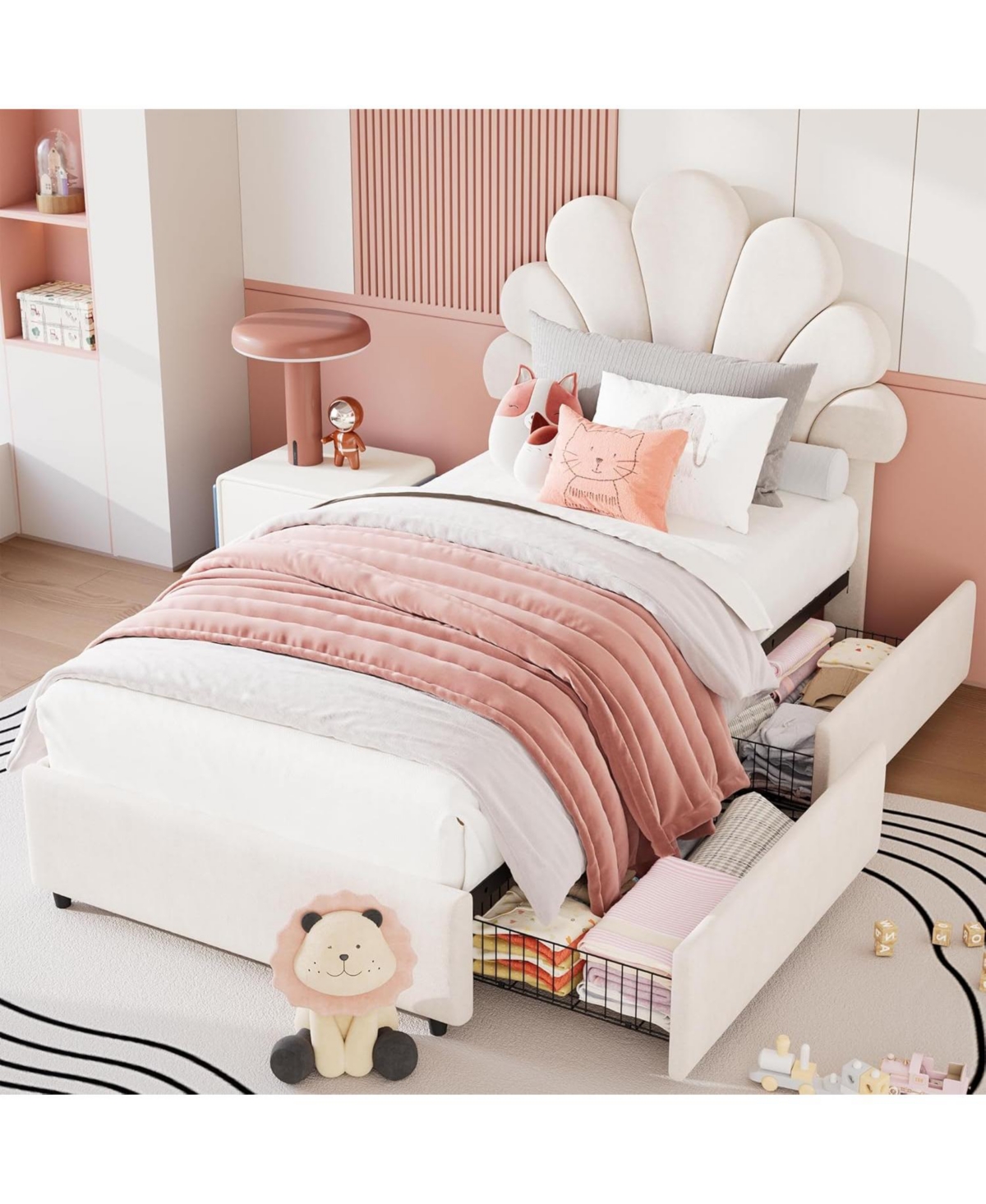 gaomon Twin Size Metal Petal Bed for Bedroom, Modern Design, Soft Fabric Upholstery, No Box Spring Needed