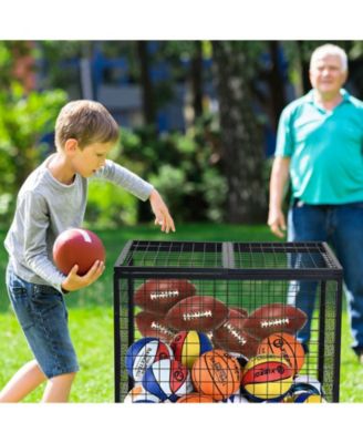 Rolling Sports Ball Storage Cart with Double Lid, Steel Equipment Organizer for Garage and Gym