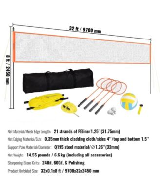 Volleyball and Badminton Combo Set with Adjustable Net and Carry Bag