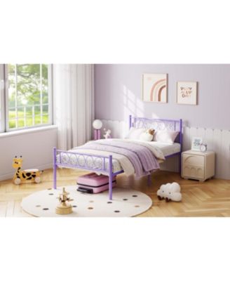 Twin Size Platform Bed,Metal Twin Bed Frame,Headboard and Footboard with Iron Heart Design,No Box Spring Needed, Easy Assembly