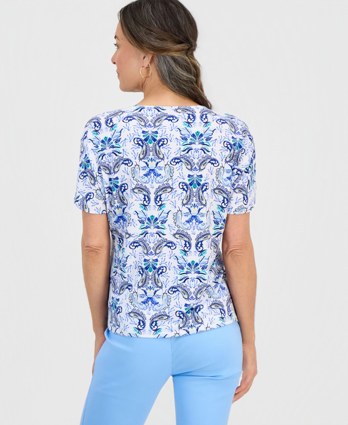 Женский топ JM Collection Petite Luca Paisley Keyhole, цвет: Яркий белый — фото 3