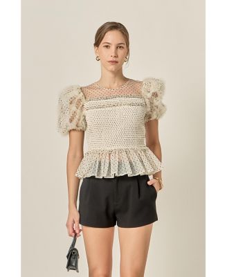 Women's Polka Dot Puff Sleeve Top