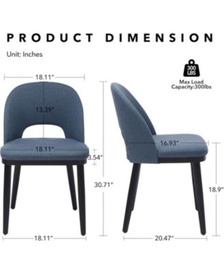 Dining Chairs Set of 2, Modern Fabric Upholstered Kitchen Side Chairs with Curved Backrest and Wood Leg