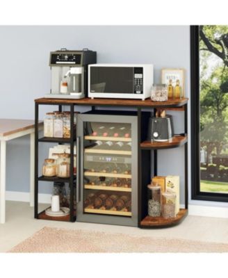 46.9in Mini Fridge Stand with Storage Shelf, 6-Tier Microwave Stand & Coffee Bar Organizer with 4 Power Outlet and Air Switch