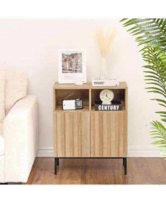 Set of 2 Fluted Sideboard Storage Cabinets, Buffet Credenza Accent Console with Doors for Living Room, Dining Room