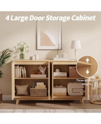 Fluted Accent Buffet Cabinet with Storage, 4 Doors Sideboard Buffet, Mid Century Modern Accent Cabinet with Adjustable Shelves, Console Table