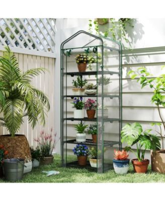 27” x 19” x 75” Mini Greenhouse with 5 Tier Shelves, PE Cover, Roll-Up Zipper Door