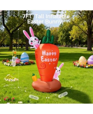 7 ft Inflatable Easter Bunny with LED Lights and Carrot for Yard and Garden