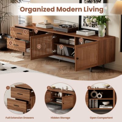 78 inch Modern Cabinet TV Stand with Deep Drawers & Cable Management, Soft-Closing Hinges