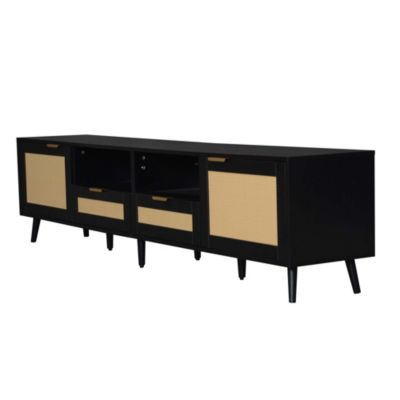 78.8" Cabinet With Storage Rattan TV Stand & Open Shelf