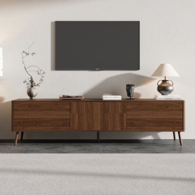70 inch Fluted Storage Cabinet with TV Stand Drawers with Cable Management, Solid Wood Legs, Soft-Close Hinges
