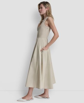 Women's Sleeveless Poplin V-Neck Midi Dress