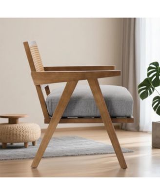 Mid-Century Farmhouse Accent Chair Set of 2 with Rattan Back.