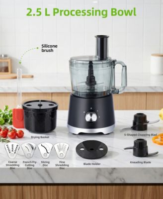 10 Cup Food Processor with Salad Spinner Basket 2 Speeds Pulse Control and 4 Cutting Discs - Black