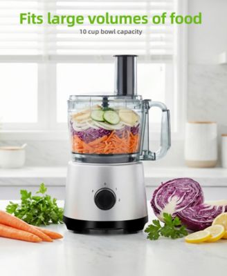 10 Cup Food Processor with Salad Spinner Basket 2 Speeds Pulse Control and 4 Cutting Discs - Silver