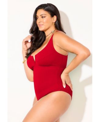 Women's Ribbed V-Wire One Piece Swimsuit