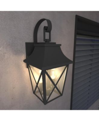 Outdoor Wall Lantern 2-Light, Large Outside Modern Wall Sconce Light Fixture, Industrial Porch Light Wall Mount with Glass