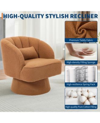 Modern 360° Swivel Barrel Accent Chair, Teddy Fabric