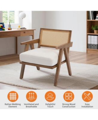 Mid-Century Farmhouse Accent Chair with Rattan Back