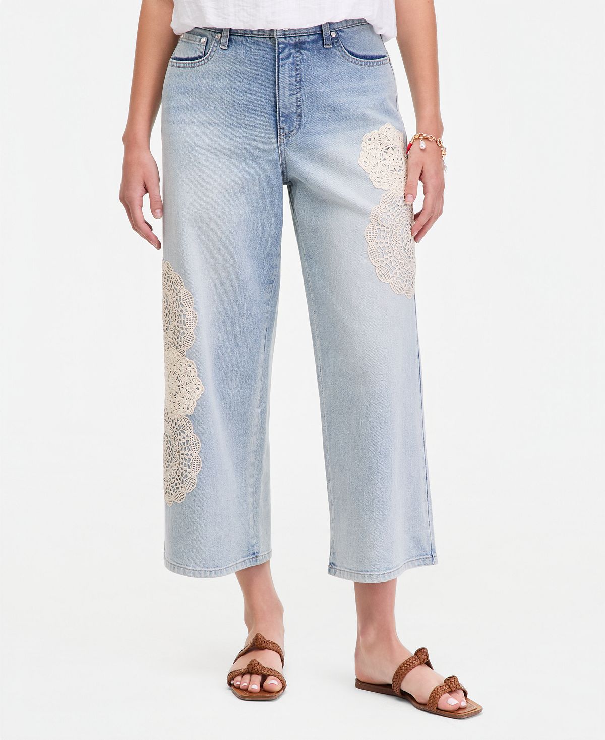 On 34th Women's Crochet Medallion High-Rise Wide-Leg Cropped Jeans, Macy's Exclusive view 2 — MAYCSS fashion products