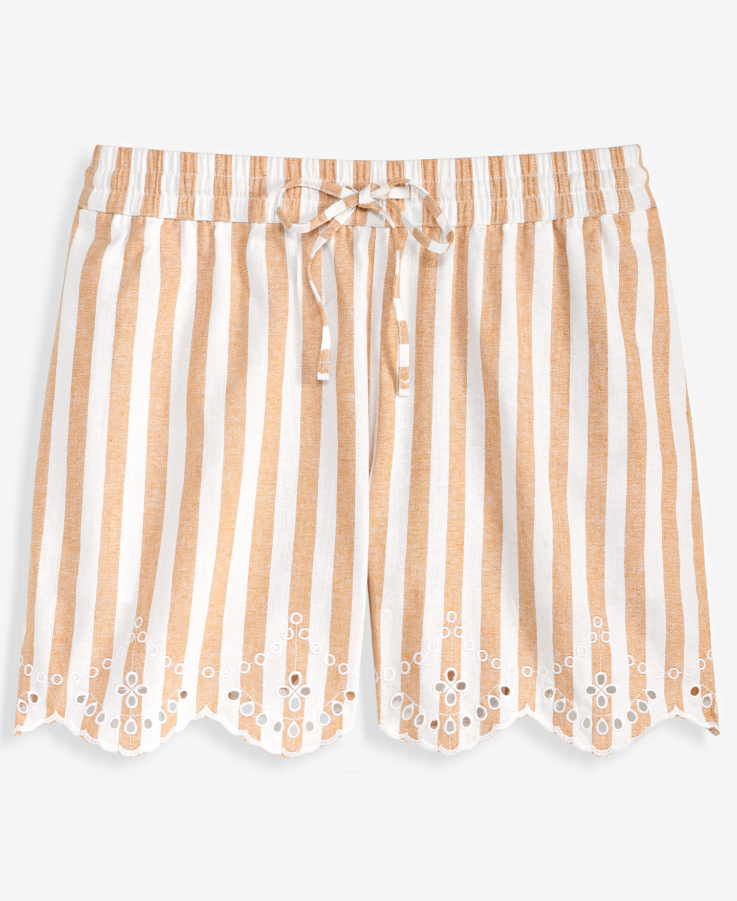 Женские шорты On 34th Stripe Mid-Rise Embroidered Eyelet Linen Blend Pull-On, цвет: Белый комбинированный — фото 6