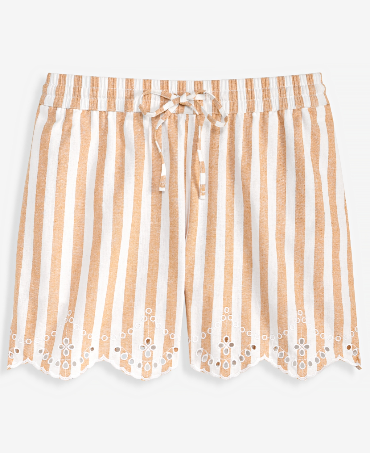 On 34th Women's Stripe Mid-Rise Embroidered Eyelet Linen Blend Pull Shorts, Macy's Exclusive