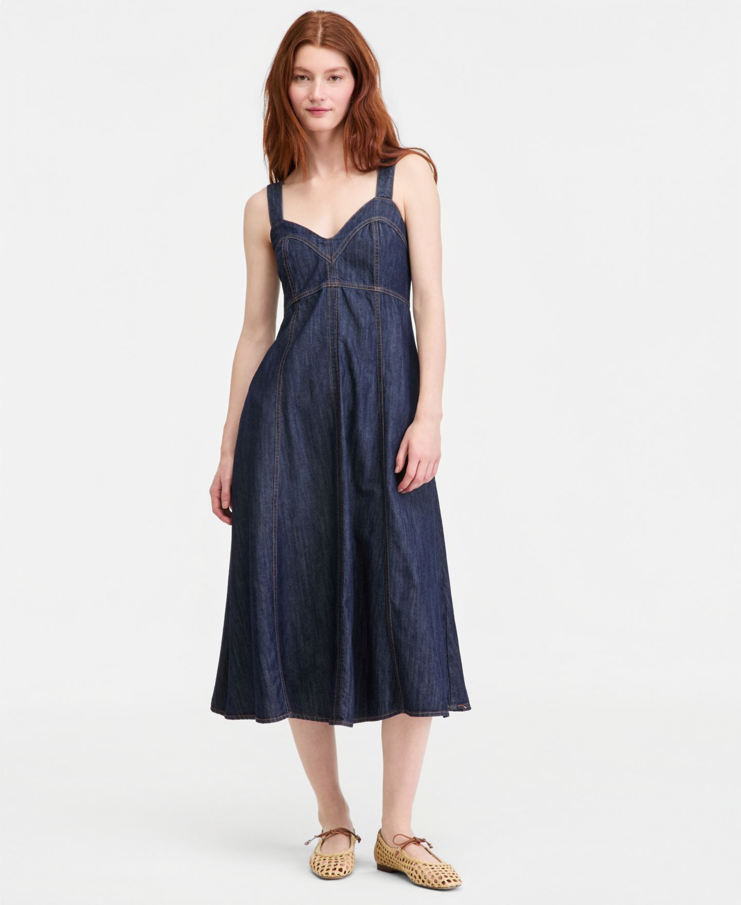 Женское платье On 34th Denim Sweetheart-Neck Midi, цвет: Варёный — фото 1