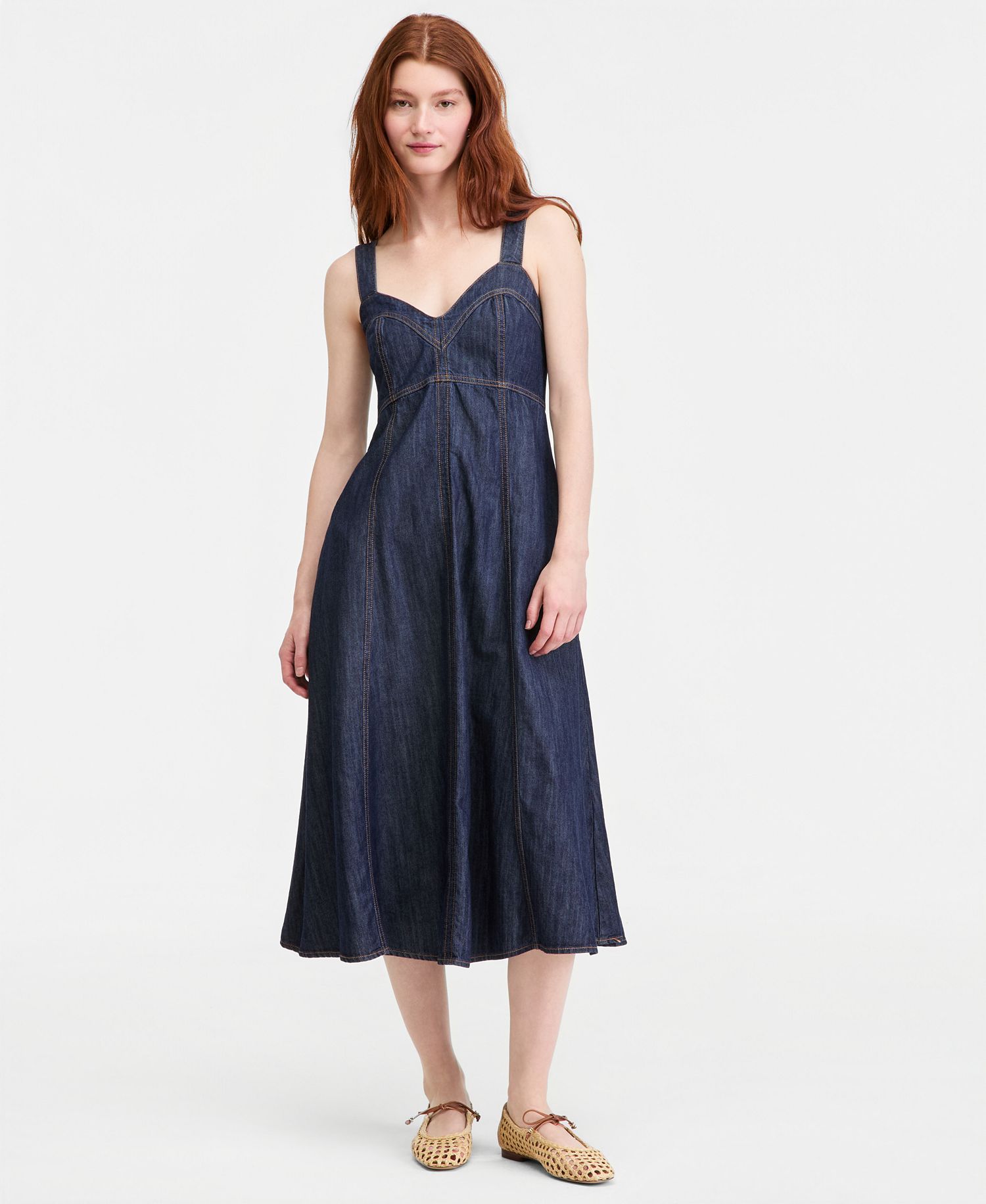 On 34th Women's Denim Sweetheart-Neck Midi Dress