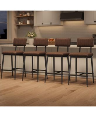 Bar Stools Set of 8, Counter Height Chairs with Back & Footrest, Thick Cushion & Metal Legs
