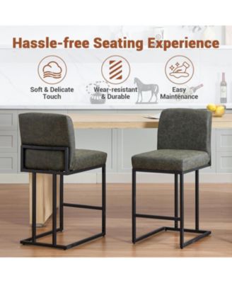 Counter Height Bar Stools Set of 2, PU Leather with Metal Frame