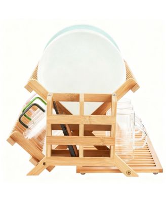 Bamboo Dish Drying Shelf Collapsible Utensil Holder Kitchen Counter