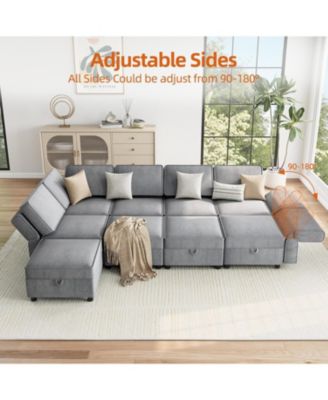 139.4" Chenille Reversible Sectional Sofa, 9-Seater Modular Sectional Sofa, Comfy Sectional Sleeper Sofa Couch with Chaise