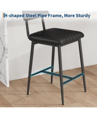 Bar Stools Set of 4, Counter Height Chairs with Back & Footrest, Thick Cushion & Metal Legs