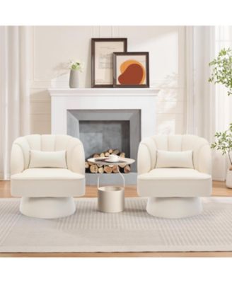 Modern  Swivel Barrel Accent Chair, Velvet, Beige