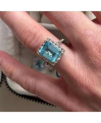 Suzy Levian Sterling Emerald Cut Topaz Halo Ring