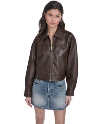 Women's Faux Leather Relaxed-Fit Zip-Front Jacket