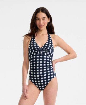 Women's Pique Knot Twist Halter One Piece