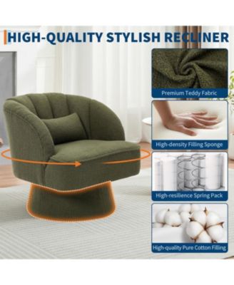 Modern Swivel Barrel Accent Chair,360 Teddy Fabric Upholstered Armchair with Striped Backrest and Plush Padding,Comfy Round Lounge Chair