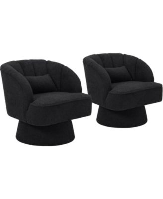 Modern Swivel Barrel Accent Chair,360 Teddy Fabric Upholstered Armchair with Striped Backrest and Plush Padding,Comfy Round Lounge Chair,2 PCS