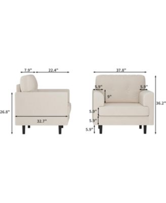 Single Sofa Armchair,38" Linen Upholstered Armrest Accent Chair with High-Density Foam and Fixed Armrests,Comfy Reading Chair for Living Room