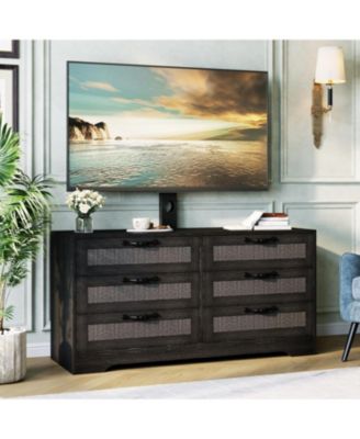 47.2'' TV stand with mount, modern entertainment center with 6 drawer rattan dresser and media console storage for 32–85'' TVs.