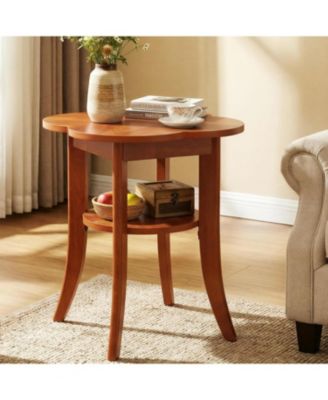 Solid Wood End Table, 2-Tier Sofa Side Table with Storage Shelf, Mid Century Modern Wooden Bedside Nightstand