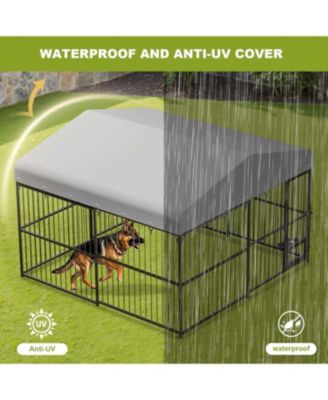 10x10x6 ft Outdoor Dog Kennel for Large Dogs, Lockable Dog Enclosure with UV-Resistant Waterproof Roof