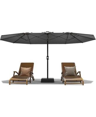 15 ft Rectangular Patio Umbrella with Base, Crank Handle, UV Protection, Large Outdoor Market Umbrella for Deck & Pool