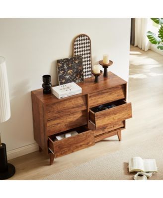 Traditional 6 Drawer Dresser Espresso Finish Sturdy Construction for Bedroom Living Room Storage