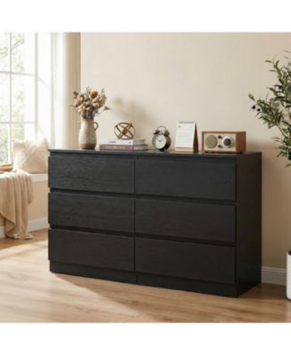 Black 6-Drawer Modern Wood Dresser with Concealed Handles